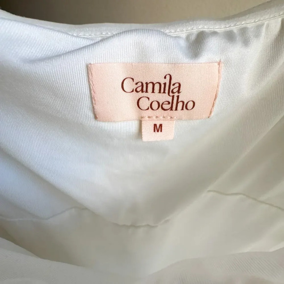 Camila Coelho Eva Mini Dress Ruched Mesh White Ivory Size Medium - Picture 4 of 14